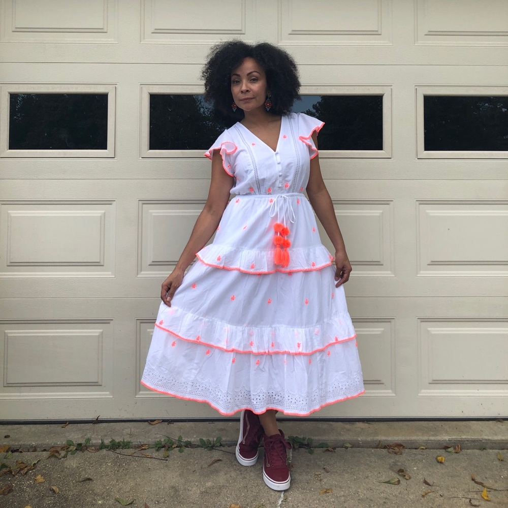 J. Crew White Embroidered Midi Dress Size 6